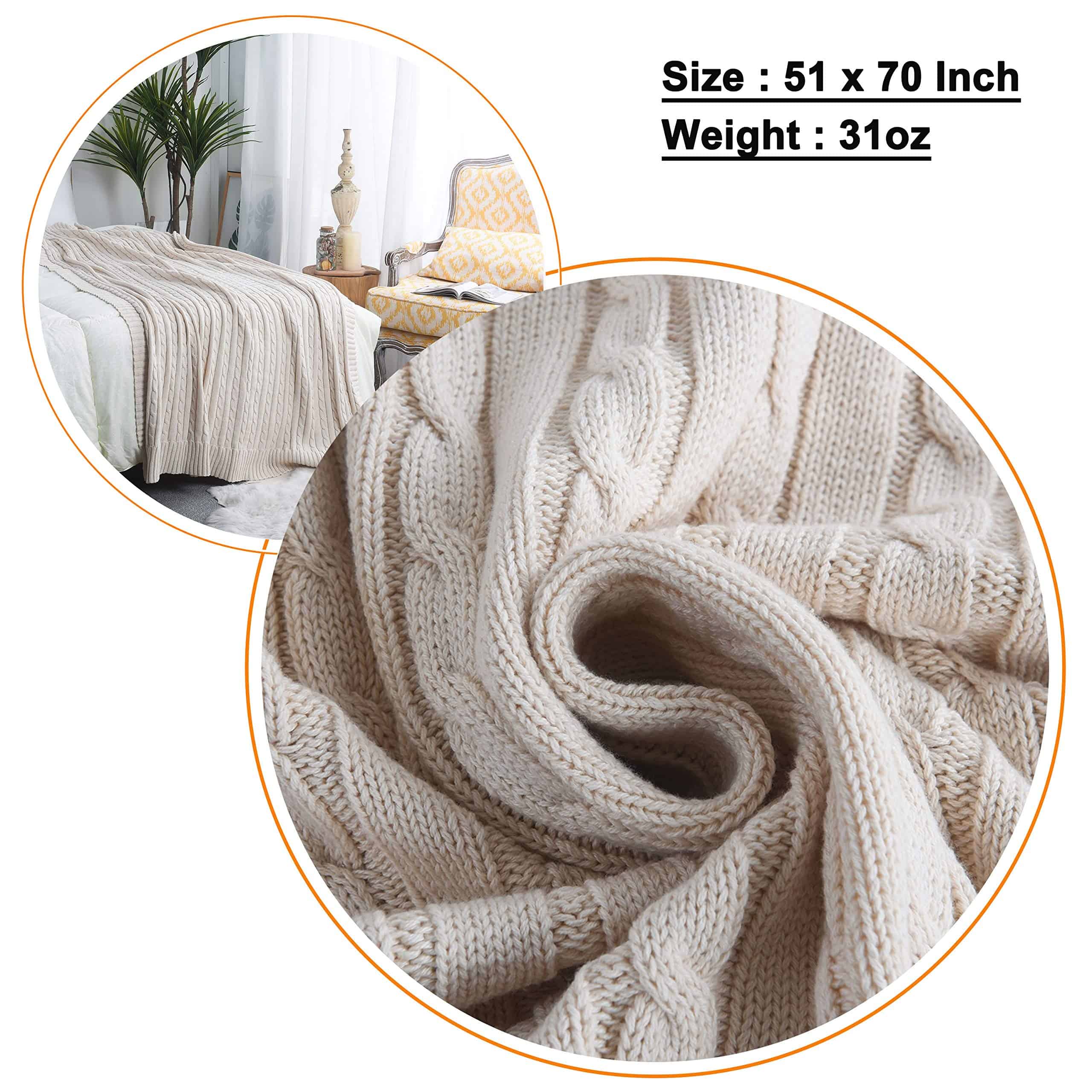 Manta de Punto de Cable VanRolldex, Manta -Beige - Imagen 4