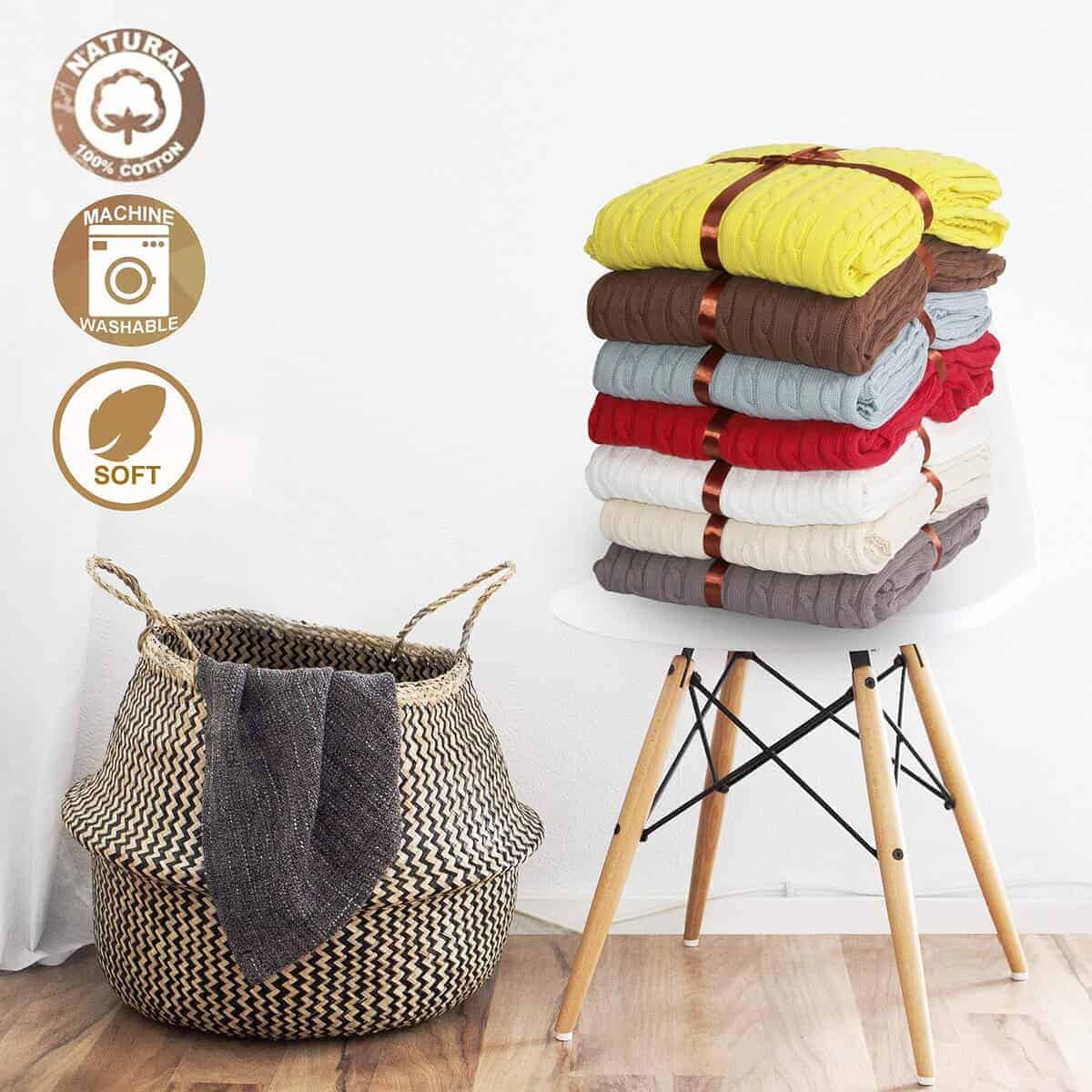 Manta de Punto de Cable VanRolldex, Manta -Beige - Imagen 8