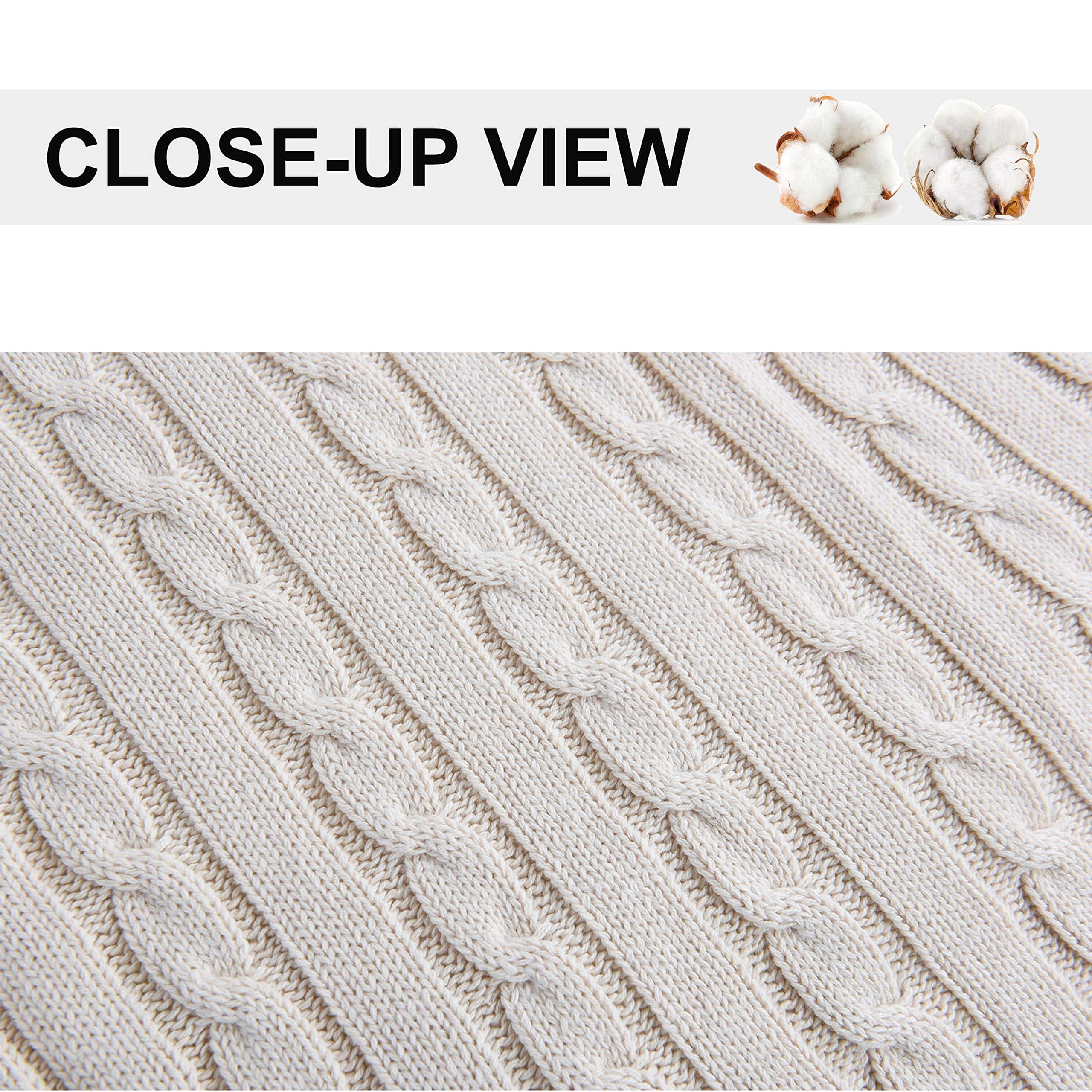 Manta de Punto de Cable VanRolldex, Manta -Beige - Imagen 5