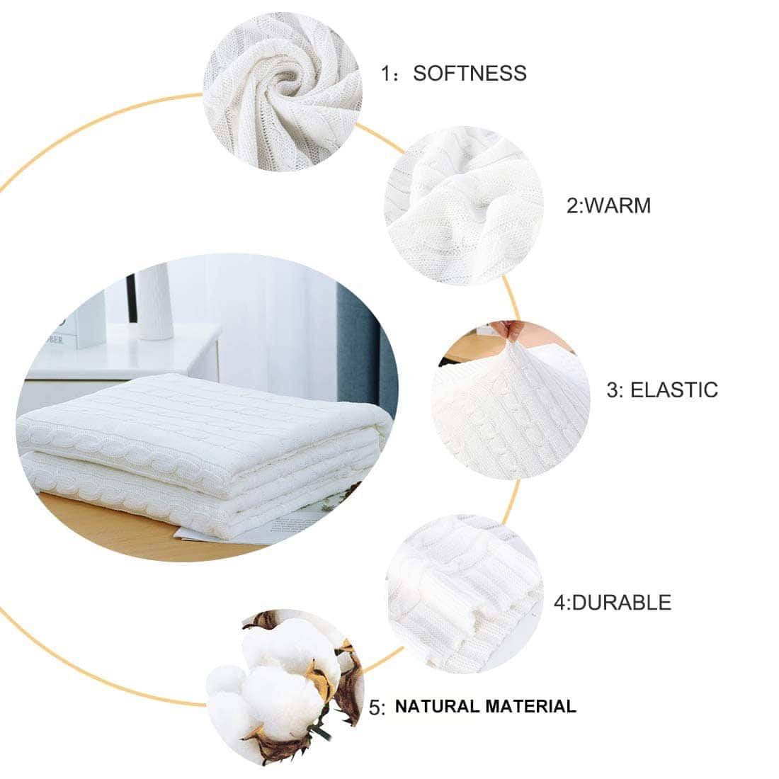 Manta de punto de cable VanRolldex, manta -Crema - Imagen 3