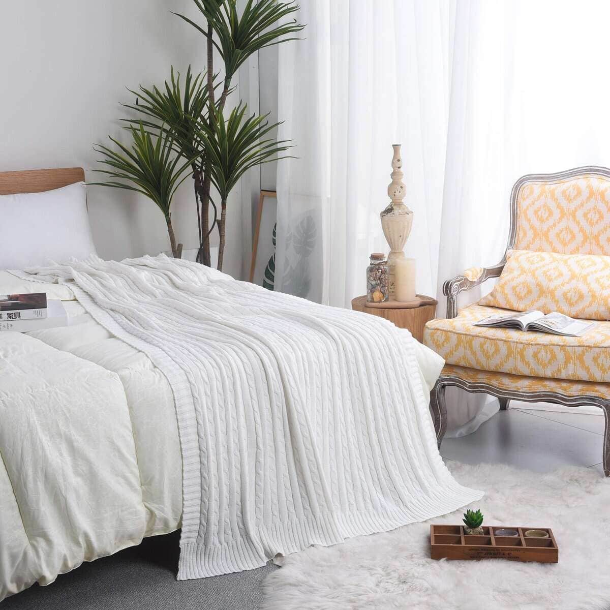 Manta de punto de cable VanRolldex, manta -Crema - Imagen 6