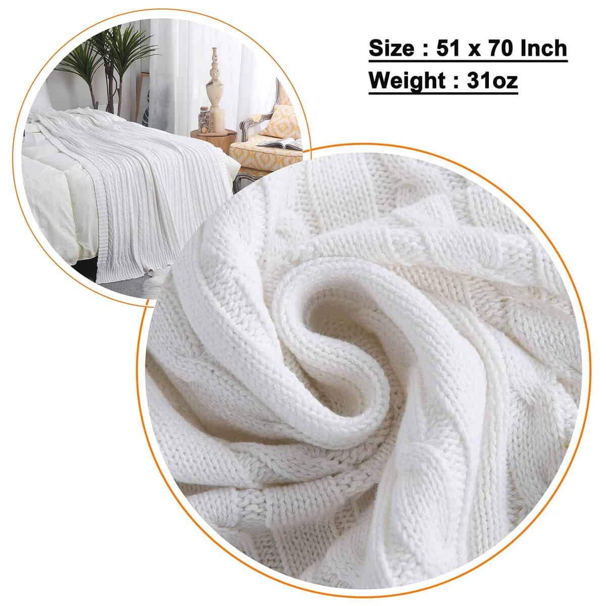 Manta de punto de cable VanRolldex, manta -Crema - Imagen 4