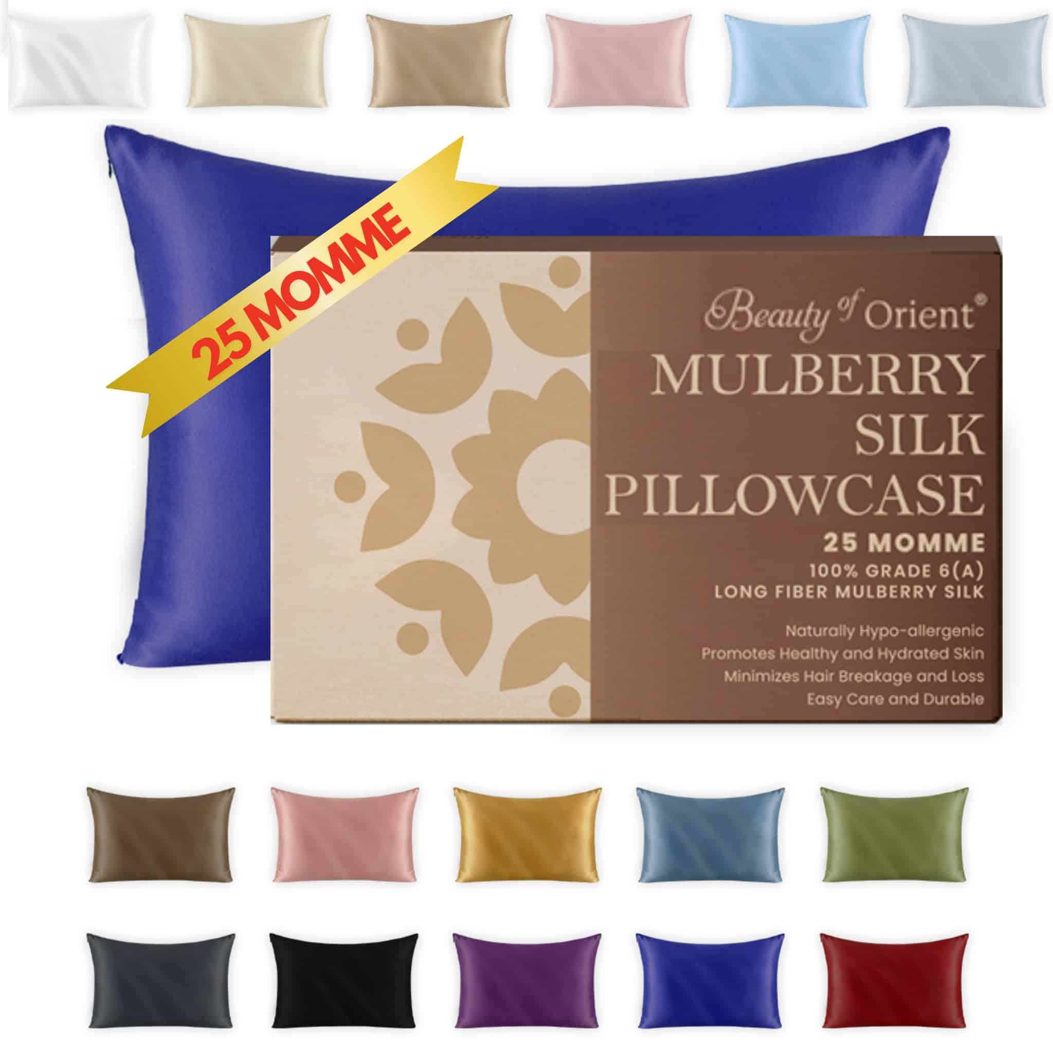 Funda de Almohada de Seda Mulberry Premium -Azul Marino Real