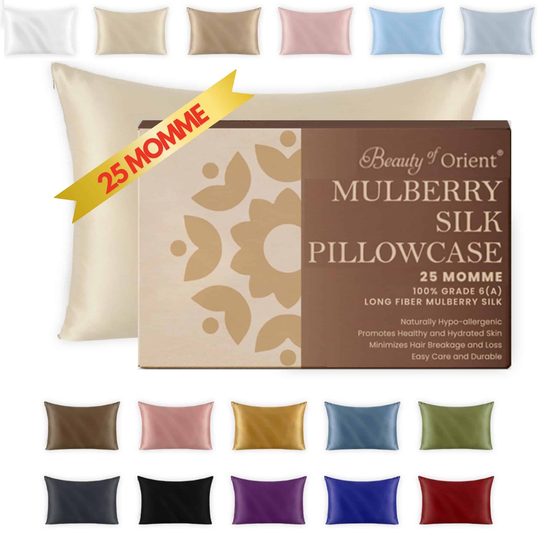 Funda de Almohada de Seda Mulberry Premium -Acero de Vainill