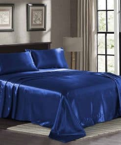 Sábanas de Satén King [Juego de 4, Azul Marino] Juego de
