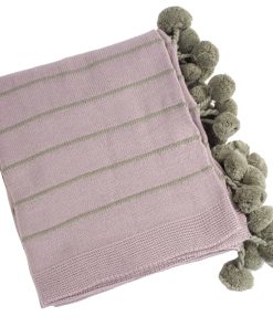 Fennco Styles Chic Pom Pom Manta Tejida a Rayas, 50" x 60"