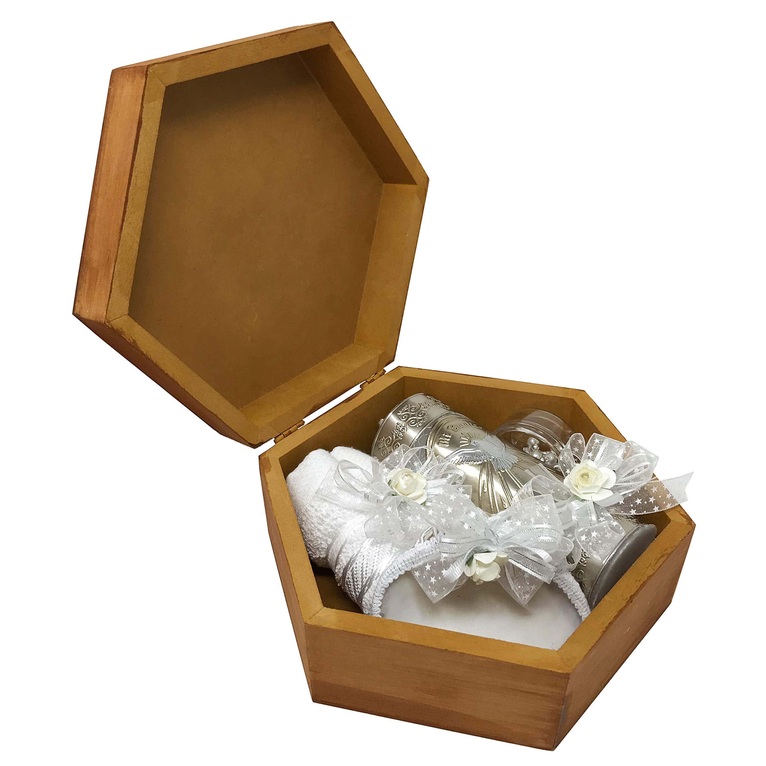 Kit de Bautizo Católico en una Caja de Madera con Toalla, - Imagen 3
