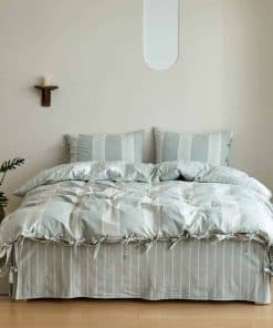 Juego de Funda Nórdica a Rayas 3 piezas 100% -Verde Grisáceo