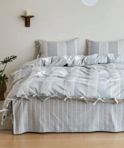 Juego de funda nórdica a rayas BISELINA de 3 -Gris