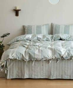 Juego de Funda Nórdica a Rayas BISELINA de 3 -Verde Grisáceo