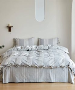 Juego de Funda Nórdica a Rayas 3 piezas 100% -Gris