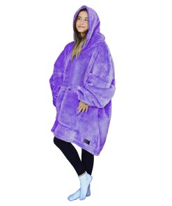 Manta con capucha grande morada Tirrinia, suéter mullido