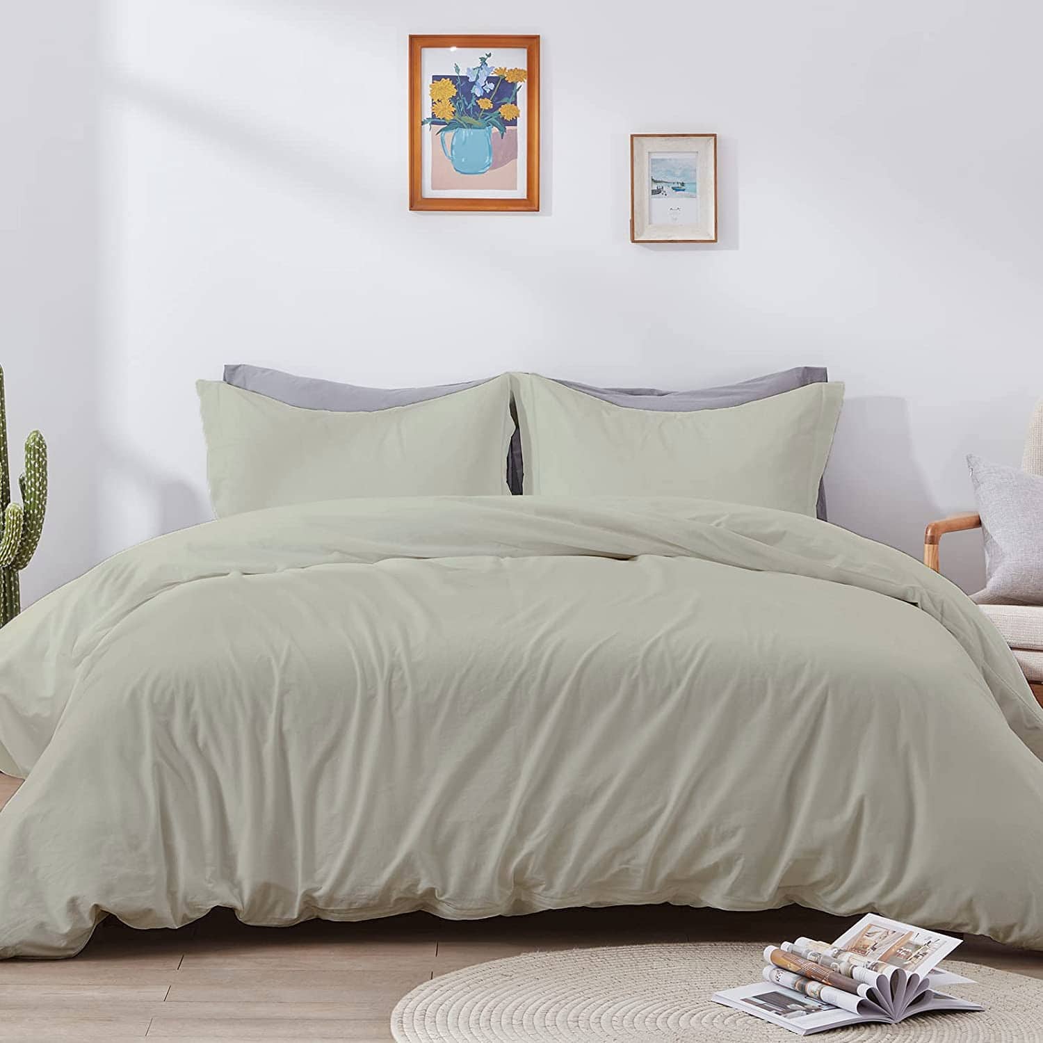 Juego de Funda Nórdica de Algodón 100% Plateado Gris Sólido