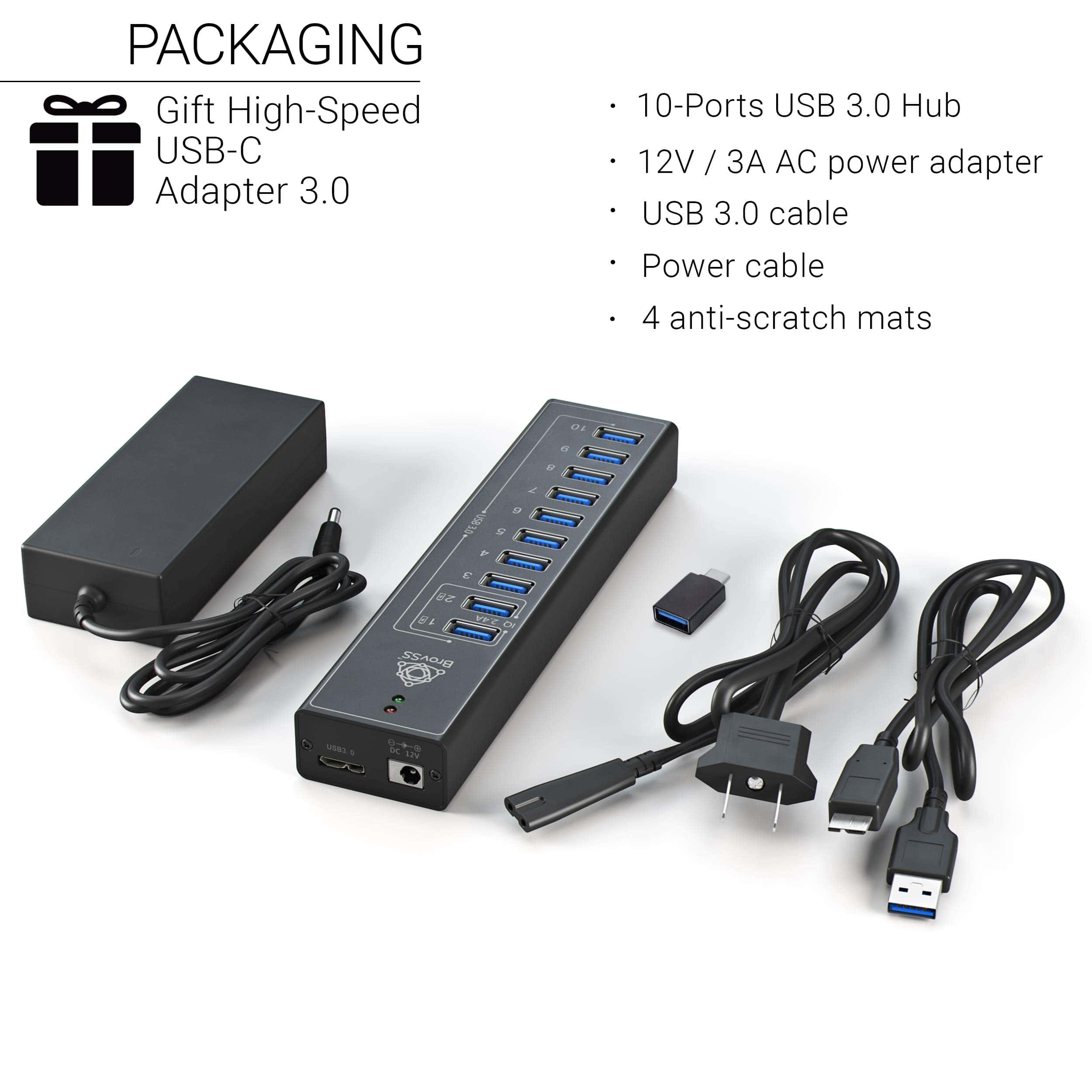 BrovSS: Hub USB 3.0 de 10 Puertos de Aluminio con 4 Puertos - Imagen 7