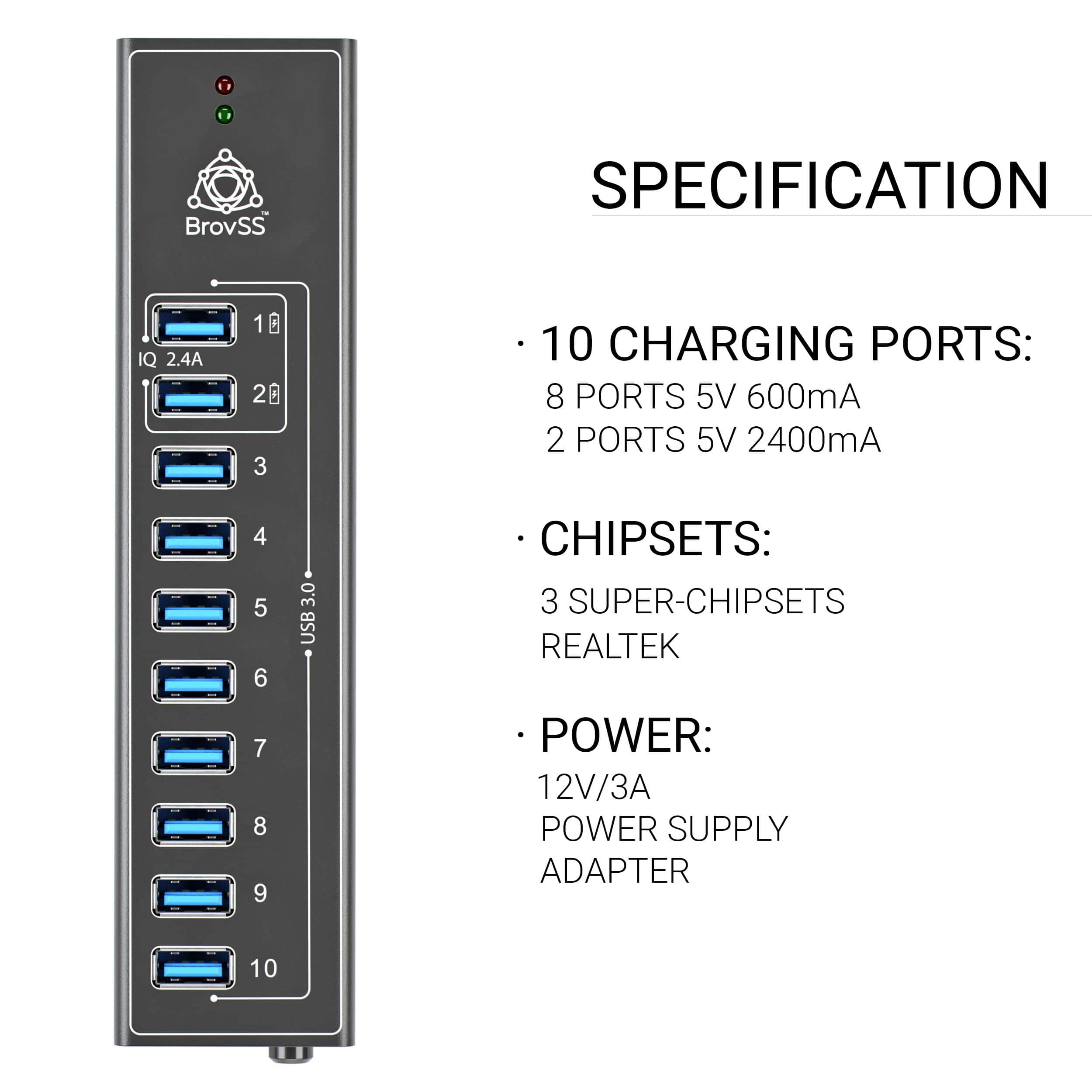 BrovSS: Hub USB 3.0 de 10 Puertos de Aluminio con 4 Puertos - Imagen 5