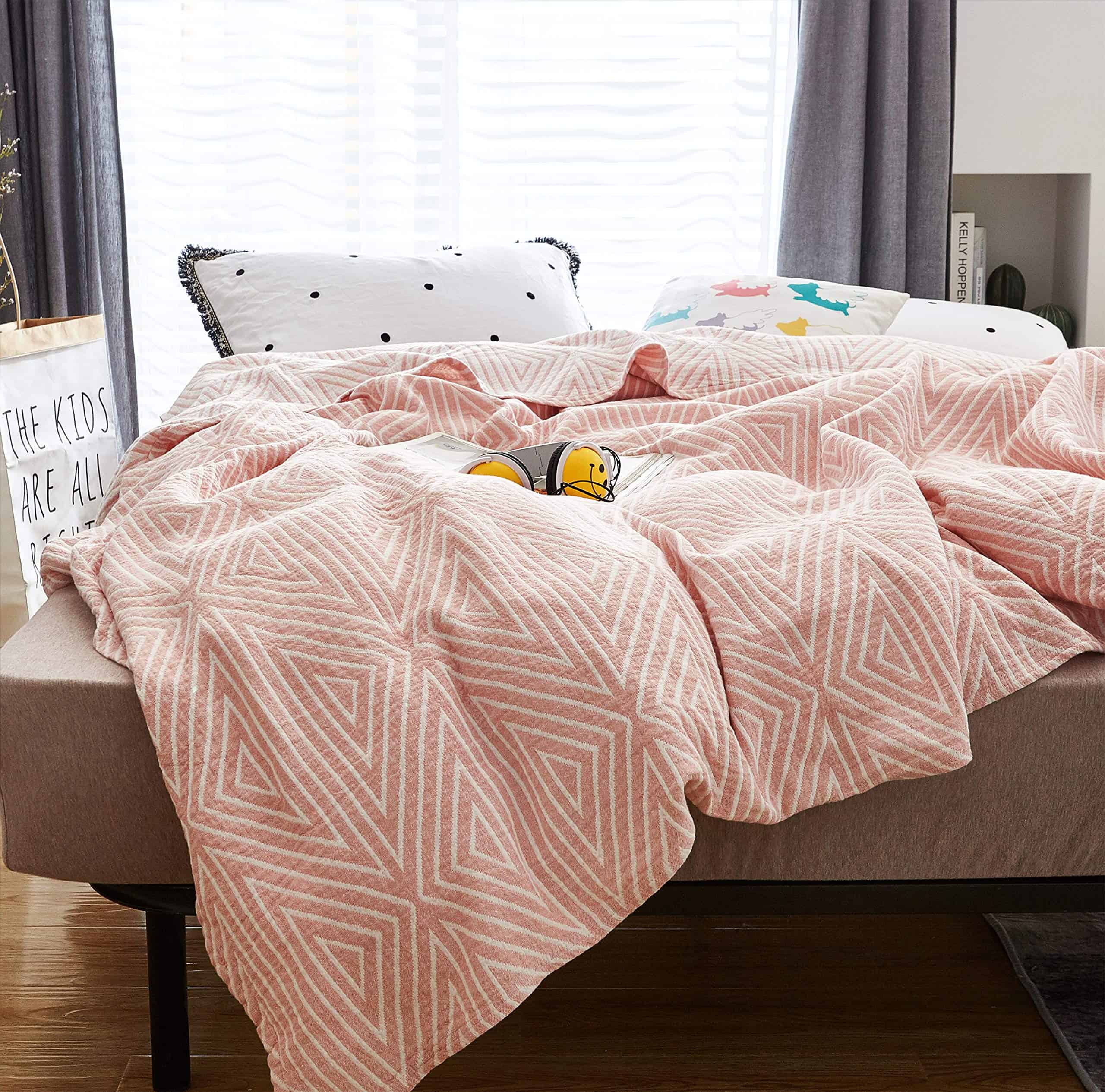 Manta Reversible de Verano de Cuadros Rojos Rayados MEJU - Imagen 4