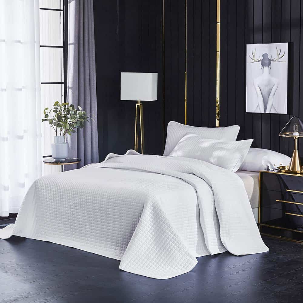 Edredón Colcha Acolchado Blanco de Tamaño King Extragrande,