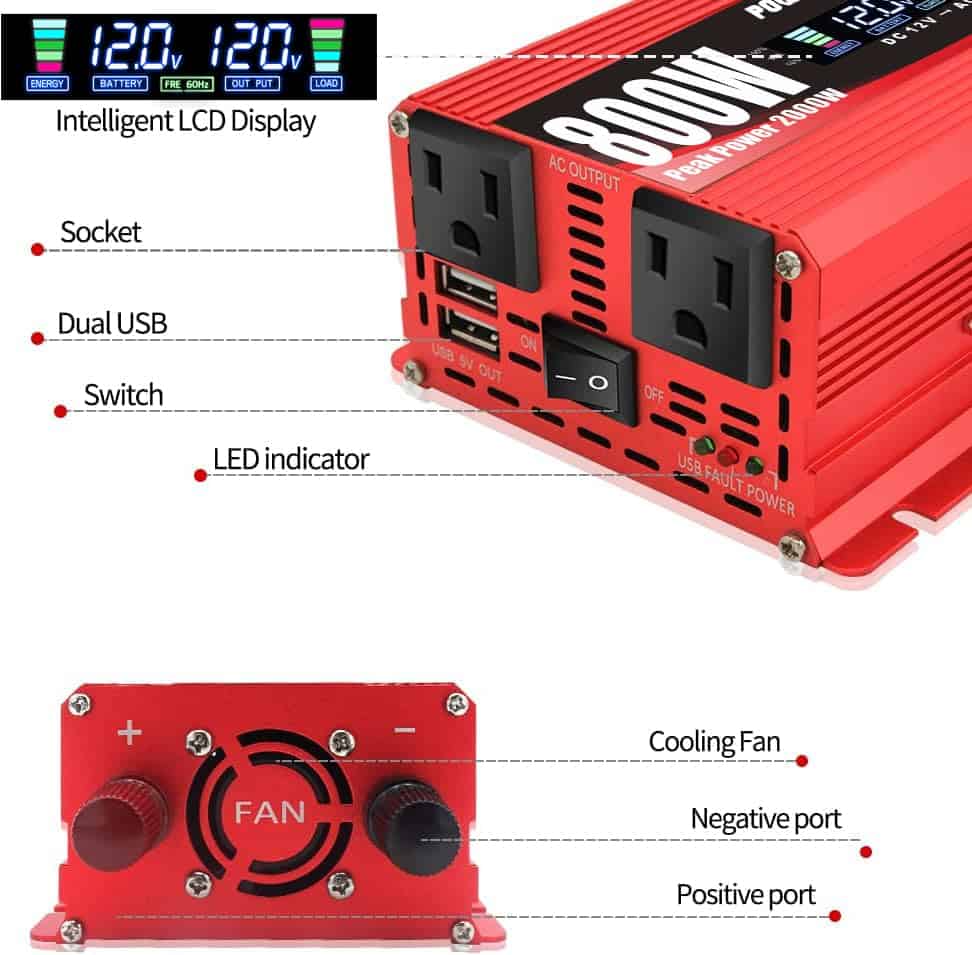 Inversor de Corriente para Coche Cantonape 800W/2000W(Pico) - Imagen 3