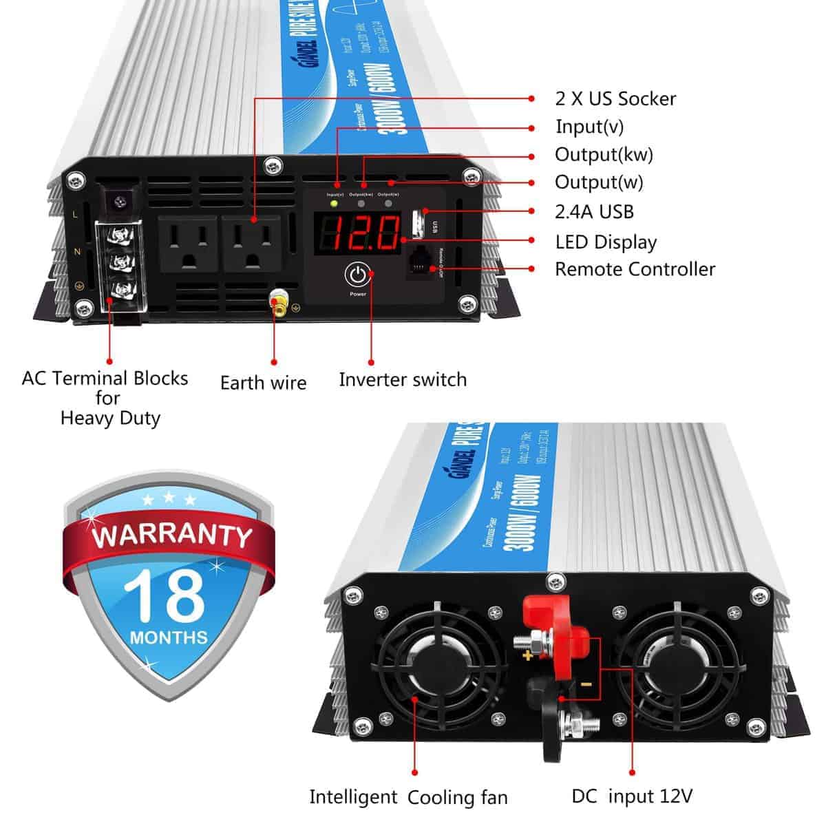 Inversor de corriente de onda sinusoidal pura de 3000 - Imagen 5