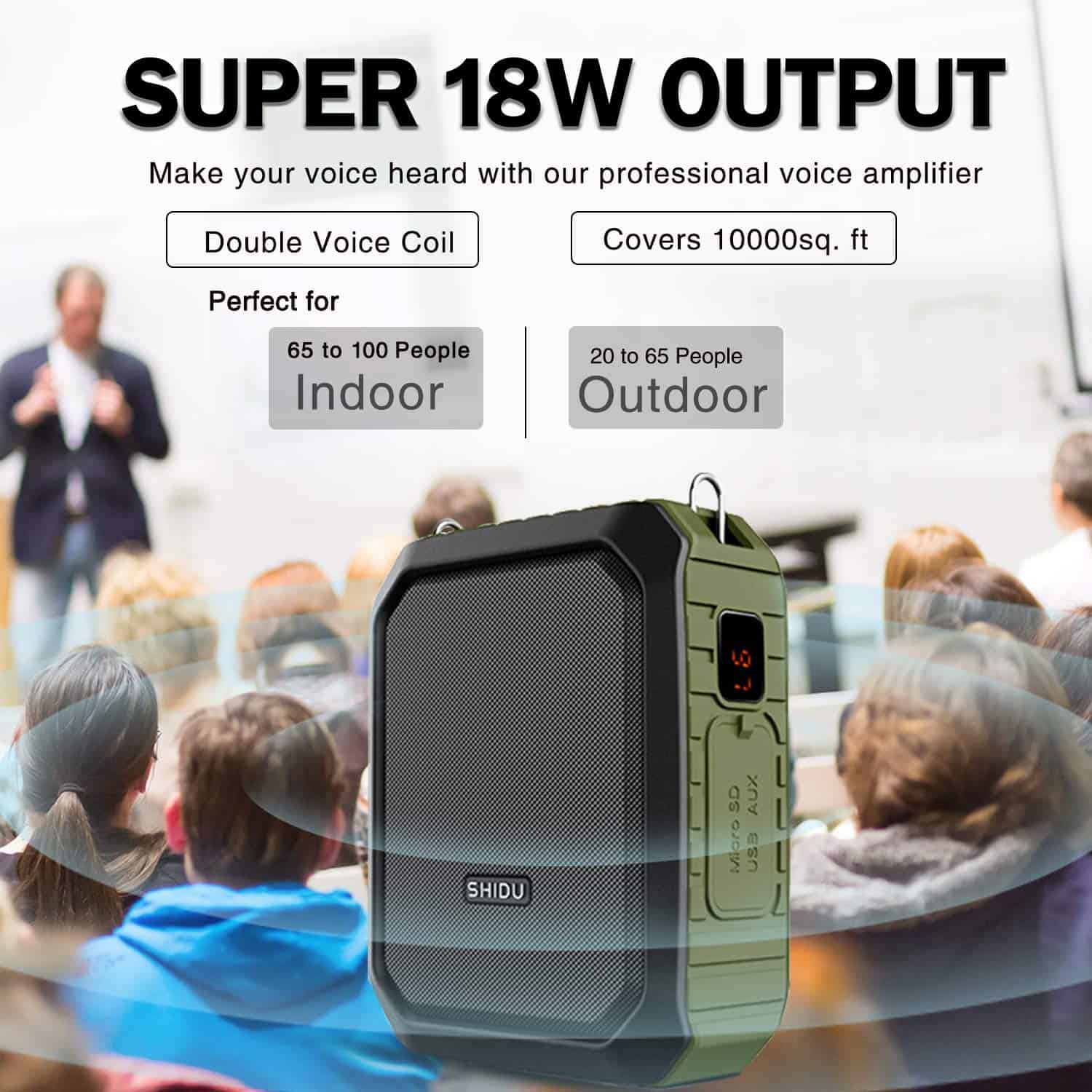 Amplificador de Voz Inalámbrico de 18W con Micrófono de - Imagen 3