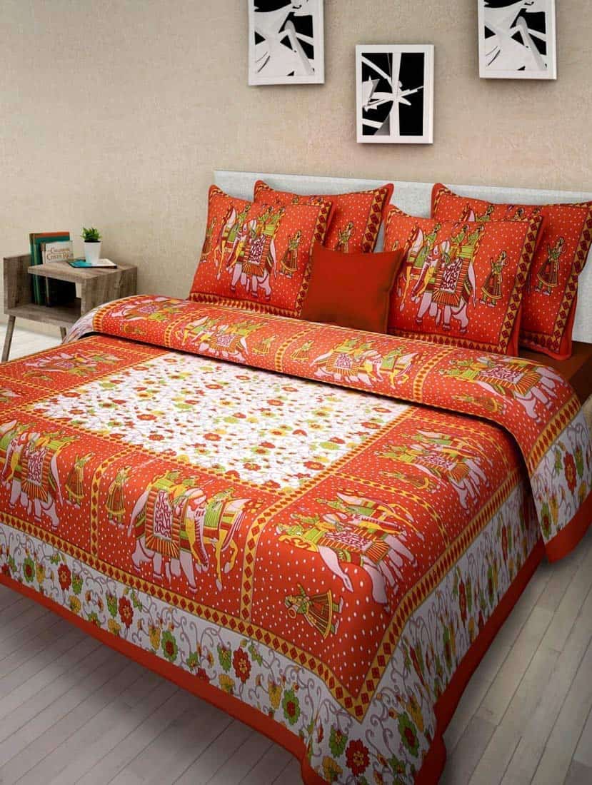 Juego de sábanas de algodón tradicional indio con estampado