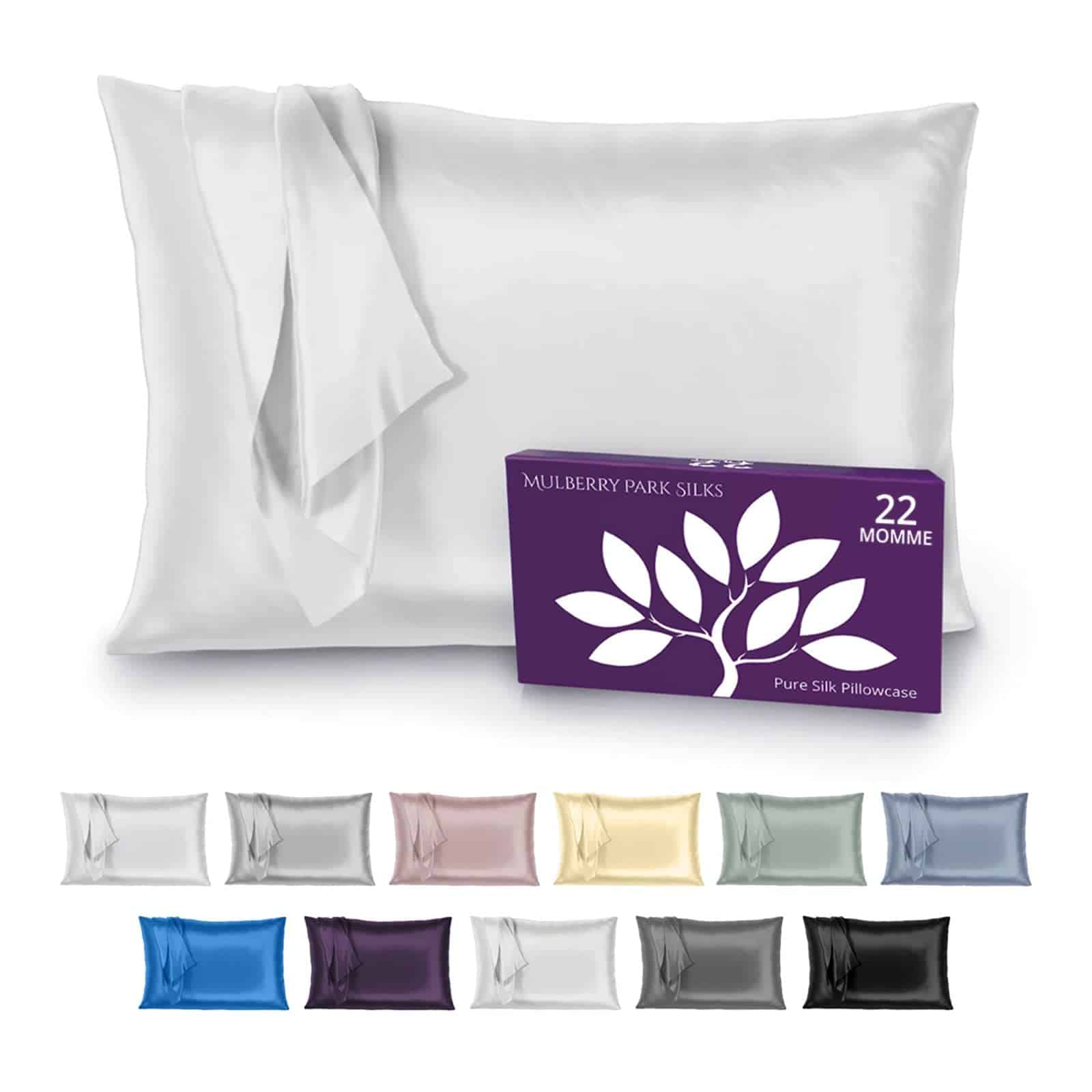 Funda de almohada de seda Mulberry Park 100% -Blanco