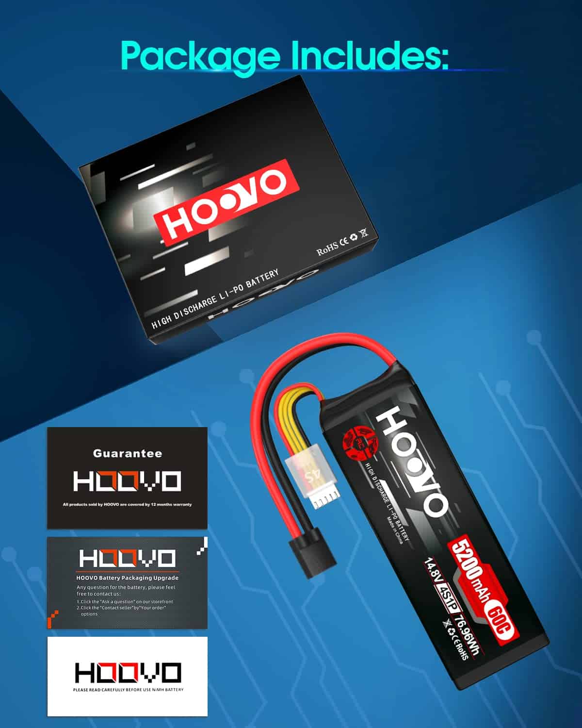 Batería de Lipo HOOVO 14.8V 5200mAh 60C 4S con Conector - Imagen 10