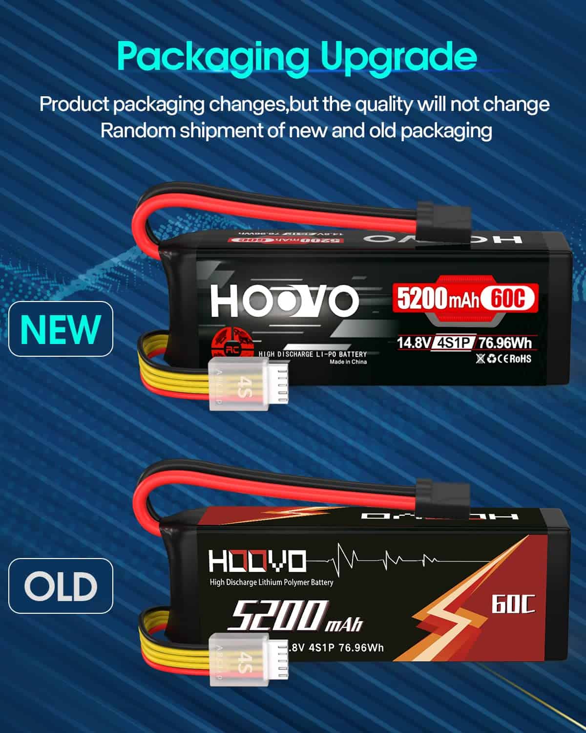 Batería de Lipo HOOVO 14.8V 5200mAh 60C 4S con Conector - Imagen 3