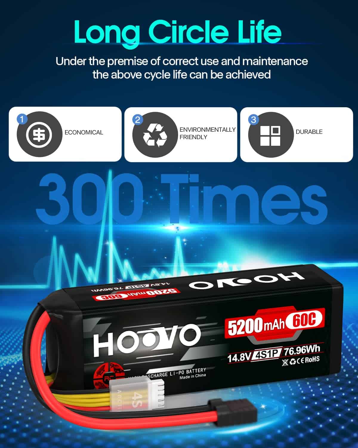 Batería de Lipo HOOVO 14.8V 5200mAh 60C 4S con Conector - Imagen 8