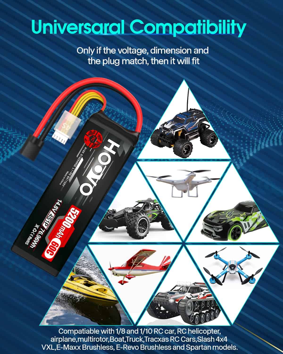 Batería de Lipo HOOVO 14.8V 5200mAh 60C 4S con Conector - Imagen 9