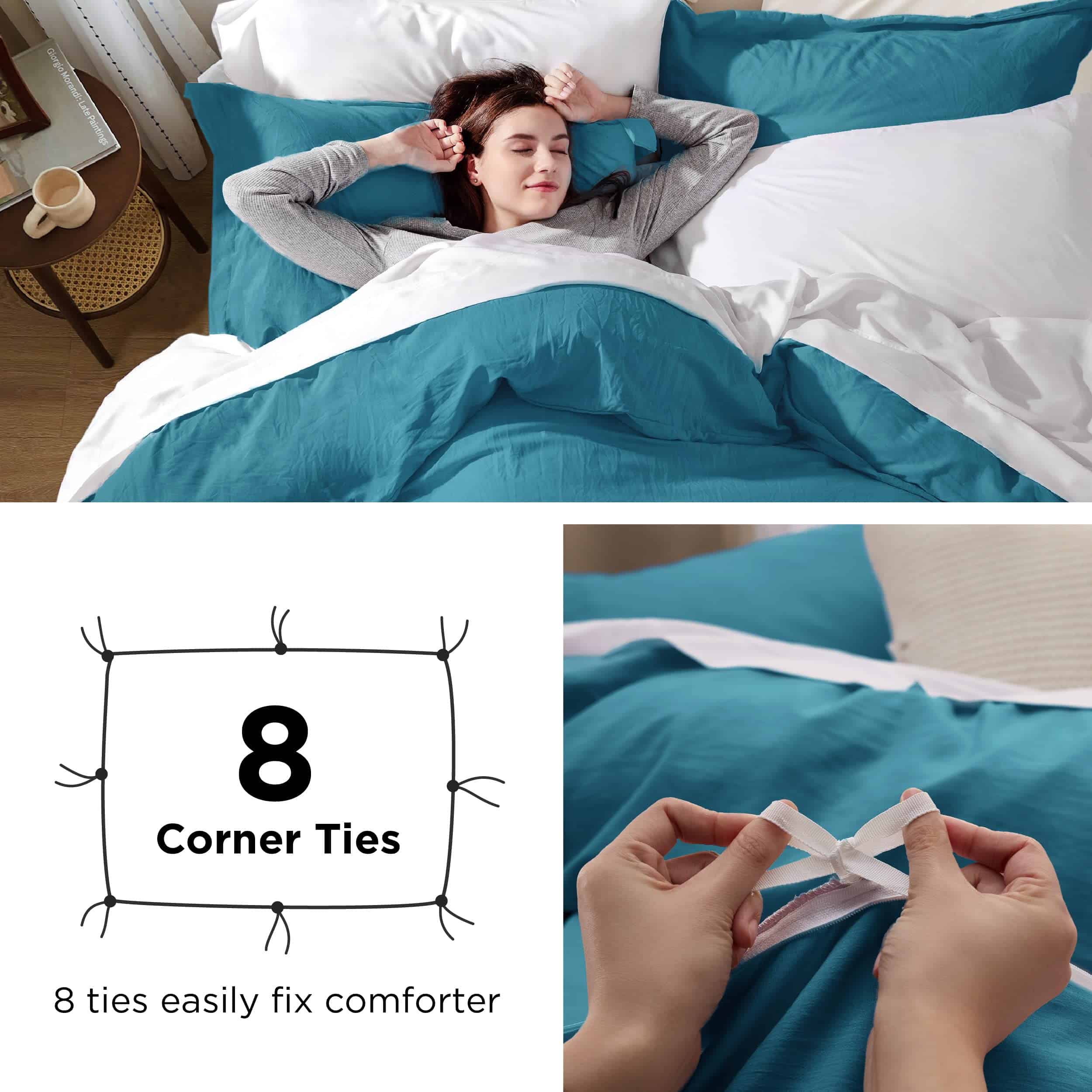 Juego de Funda de Edredón Teal Tamaño Queen - 3 Piezas de - Imagen 6