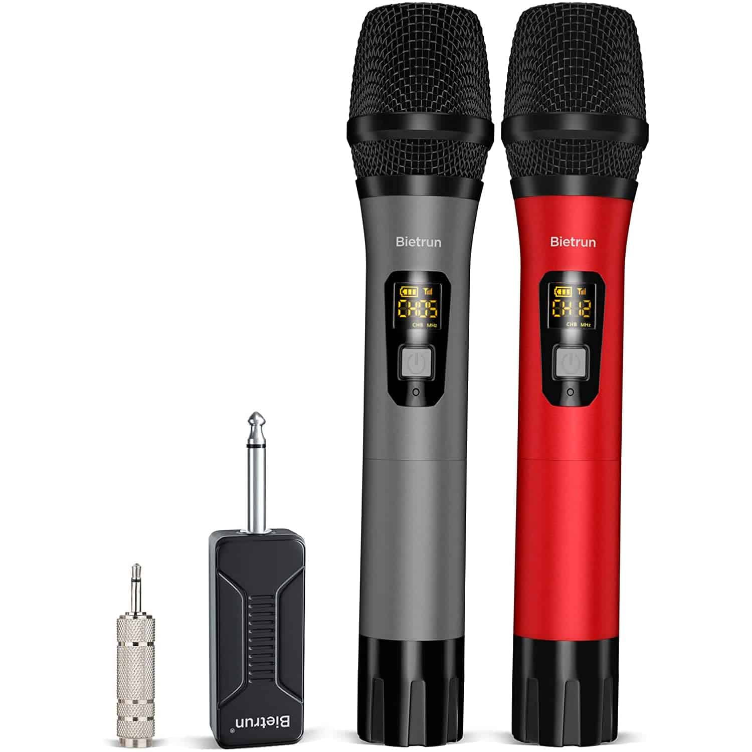 Micrófono Inalámbrico, Bietrun UHF de Metal de Doble Mano