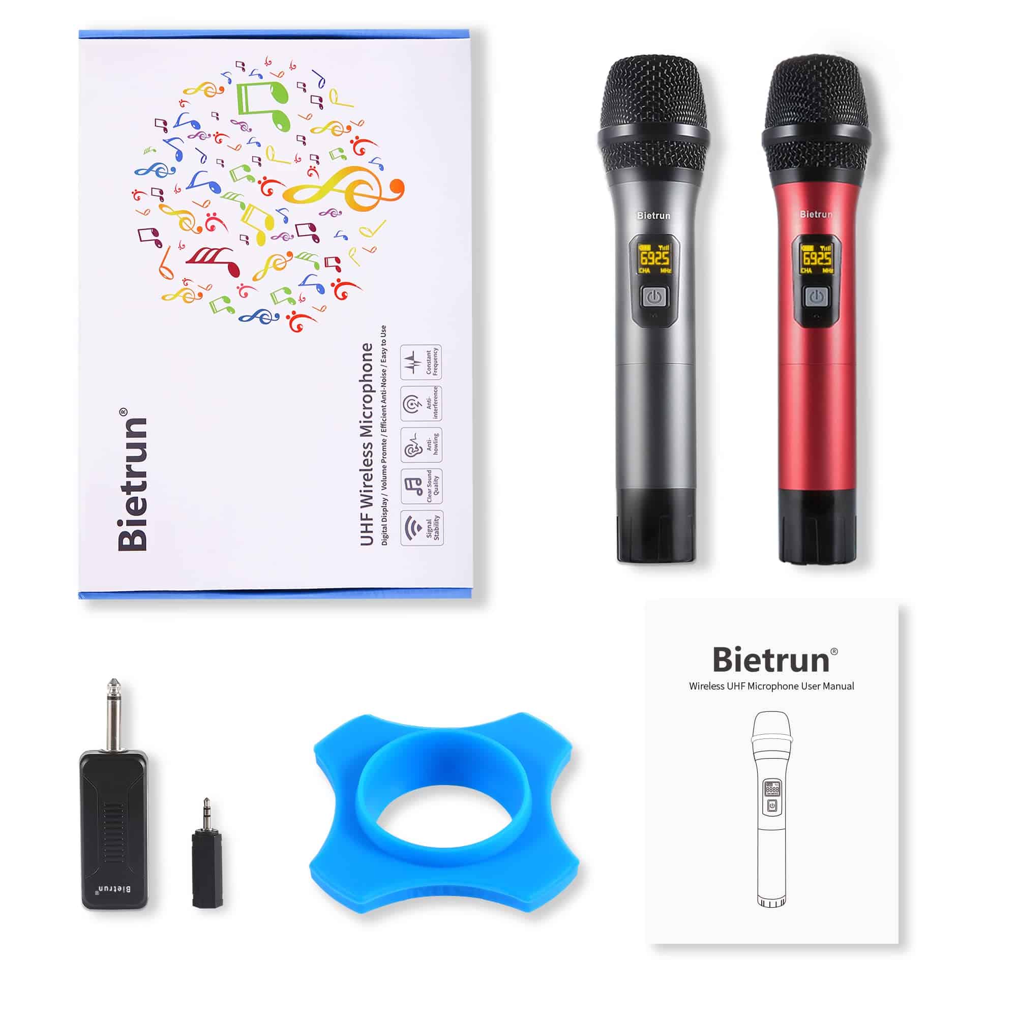 Micrófono Inalámbrico, Bietrun UHF de Metal de Doble Mano - Imagen 10