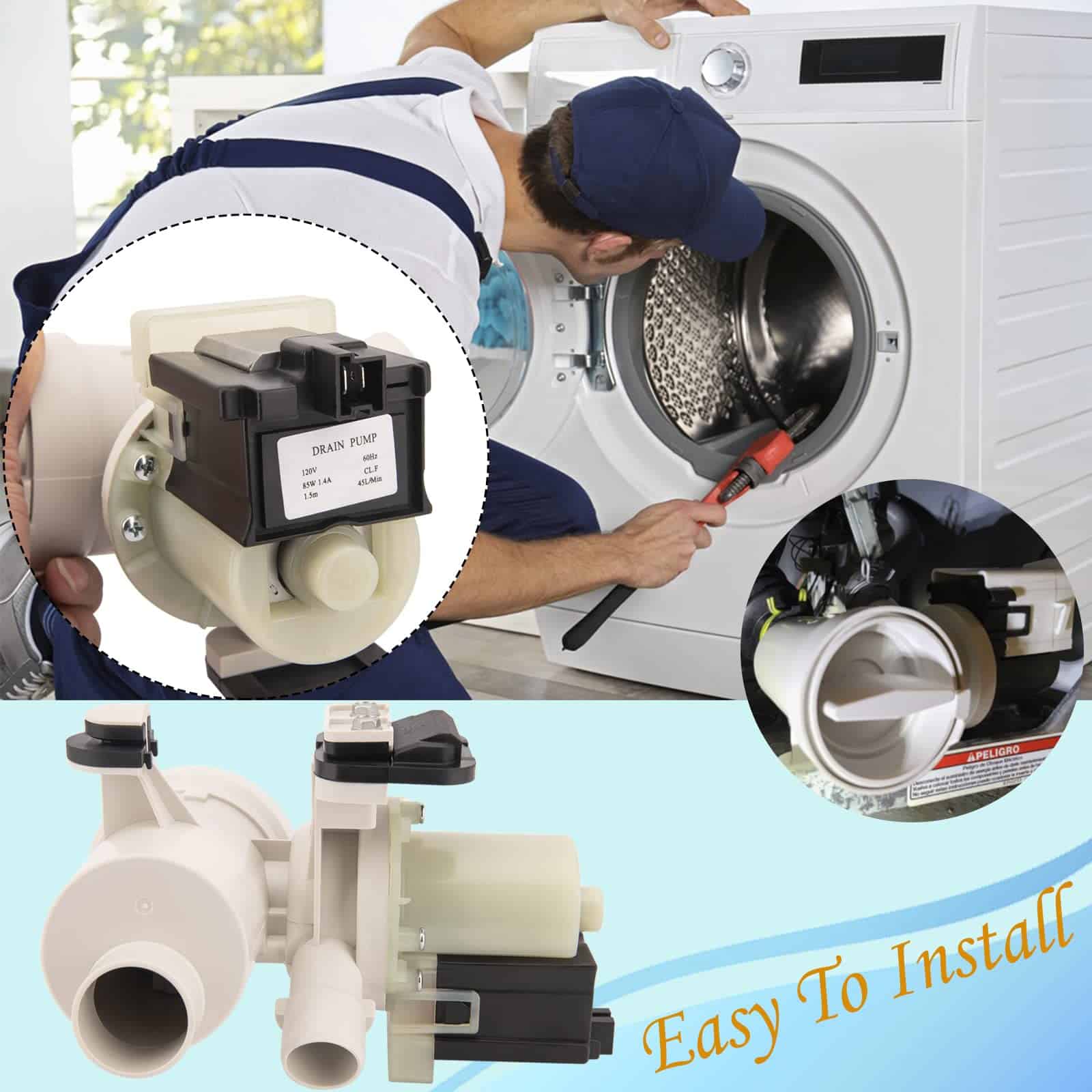 Bomba de desagüe WPW10730972 reemplaza 8540024 W10130913 - Imagen 8