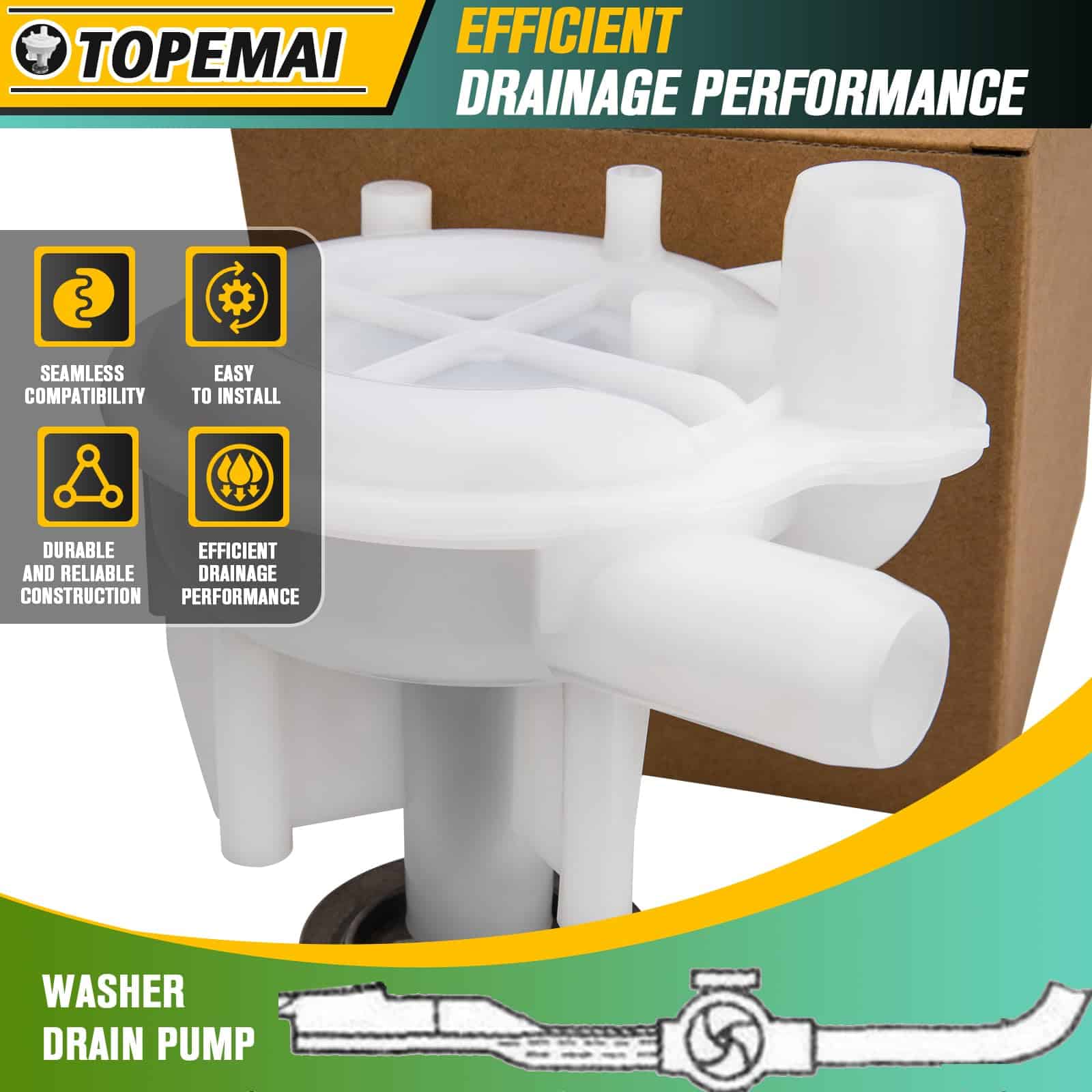 Bomba de desagüe para lavadora WP6-2022030 Reemplaza 202203 - Imagen 4