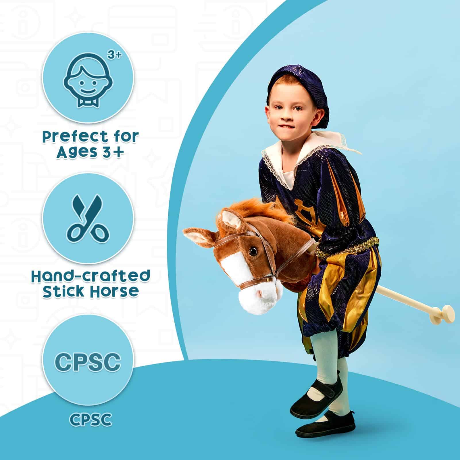 Caballo de Palo de Felpa HollyHOME Hecho a -Café Oscuro - Imagen 5