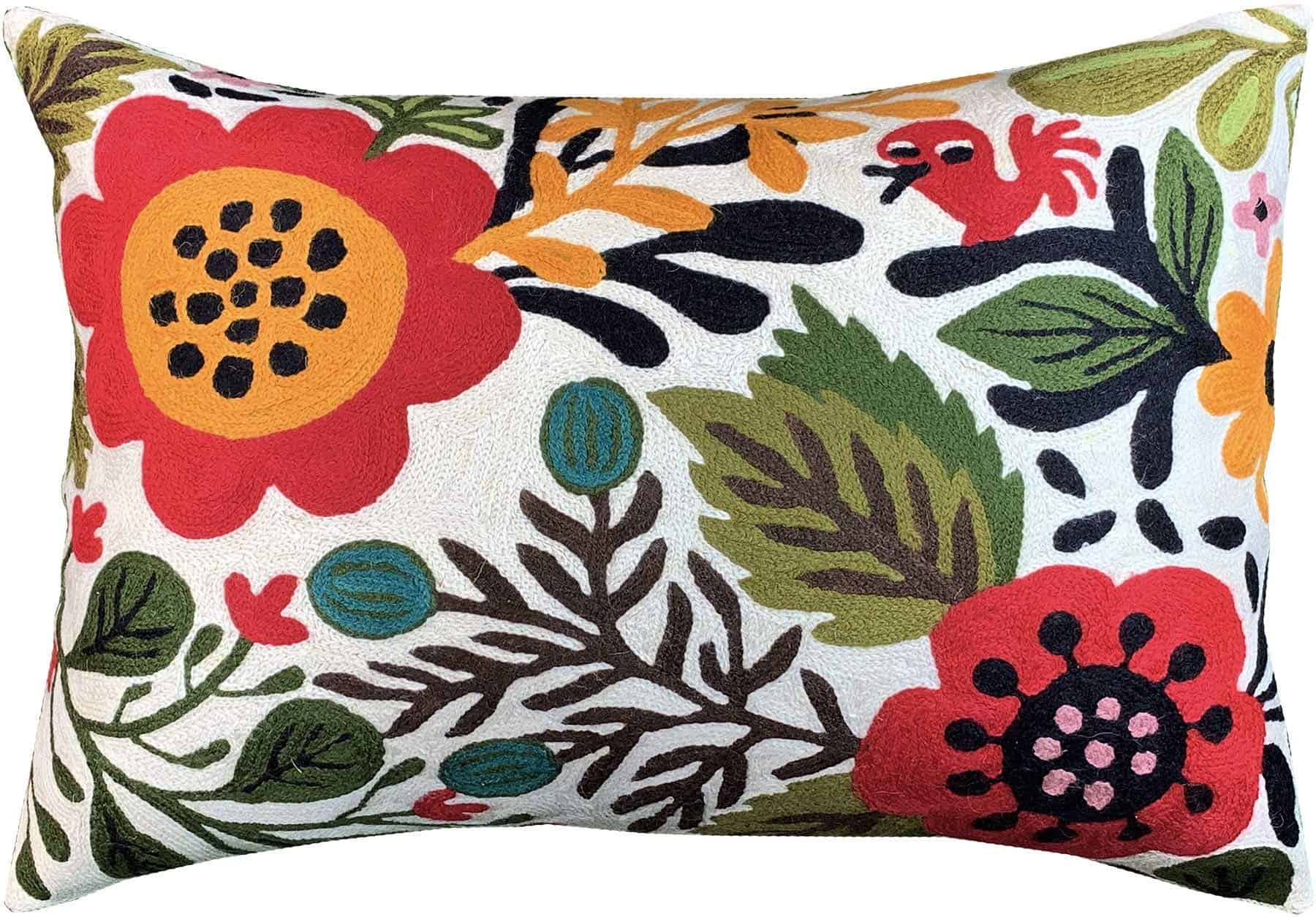 Funda de Cojín Floral Lumbar Crema | Cojines de Lanzamiento