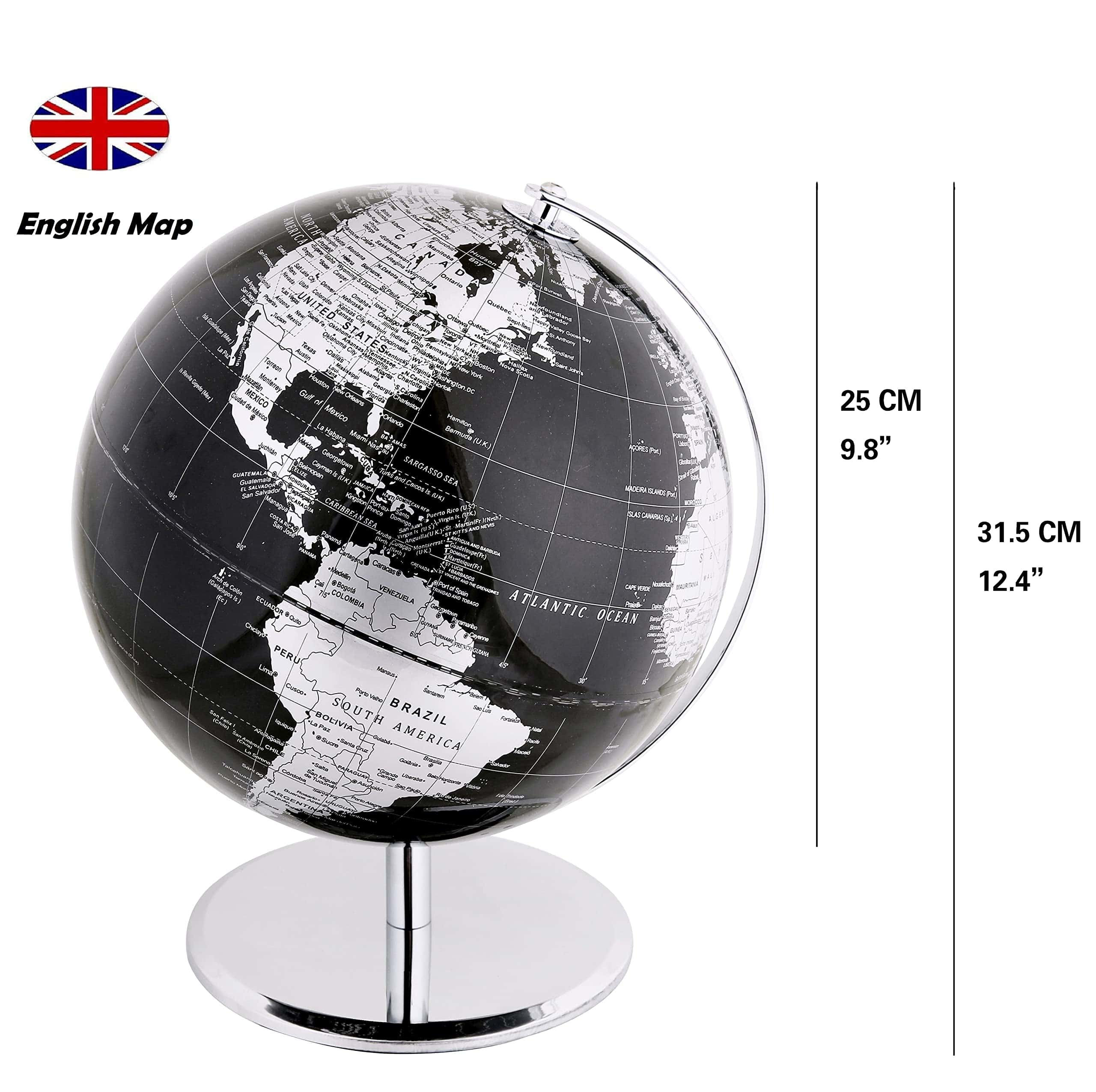 Exerz Globo de Mundo de 10" Negro - Arco y Base de Acero - Imagen 3