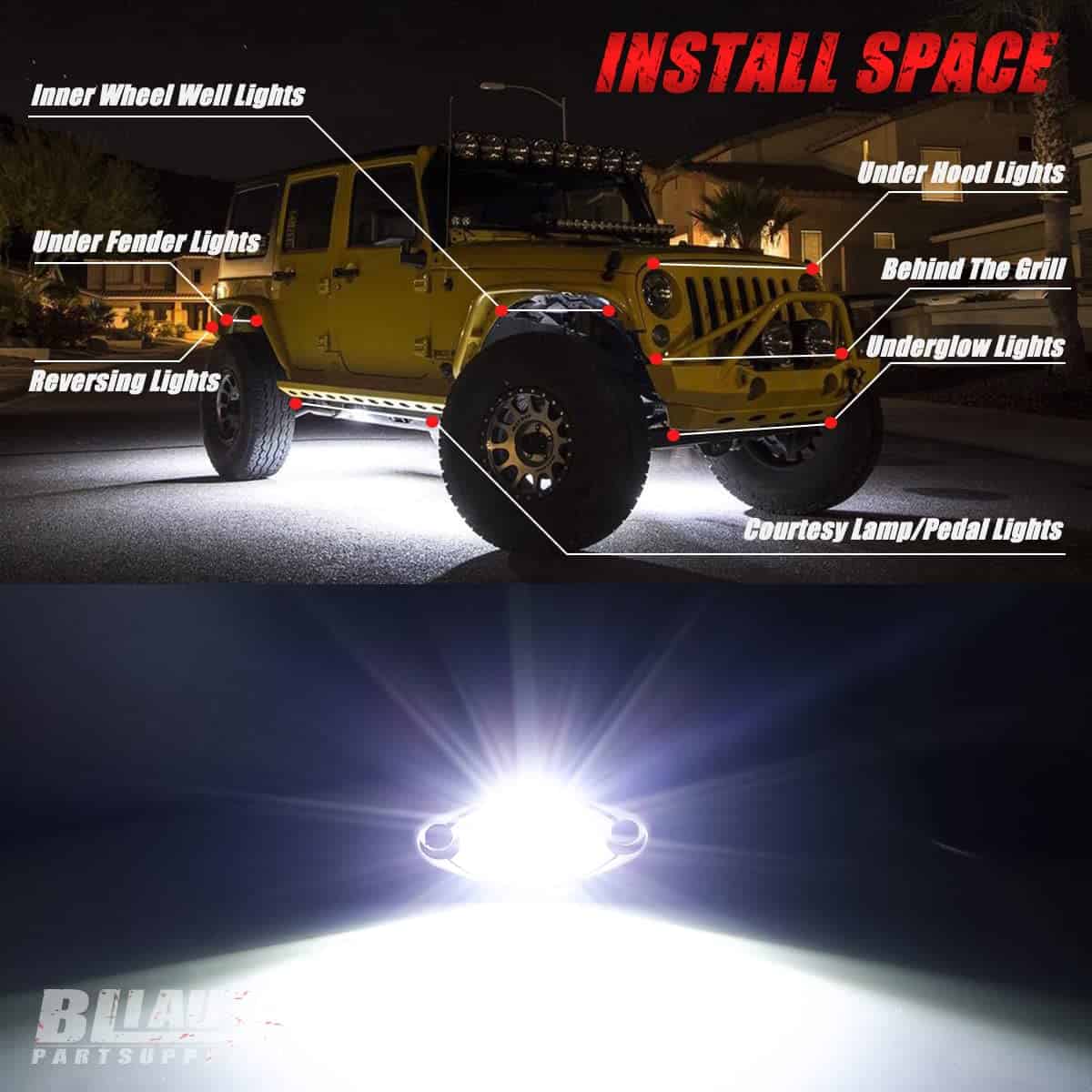 BLIAUTO Luces LED Rock Blancas para Jeep Camiones - Imagen 3
