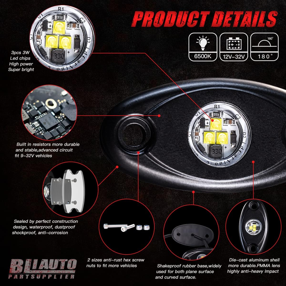 BLIAUTO Luces LED Rock Blancas para Jeep Camiones - Imagen 4