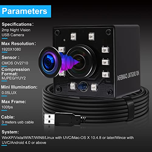 Cámara USB con lente de ojo de pez de 1.56 mm 1080P HD USB - Imagen 8