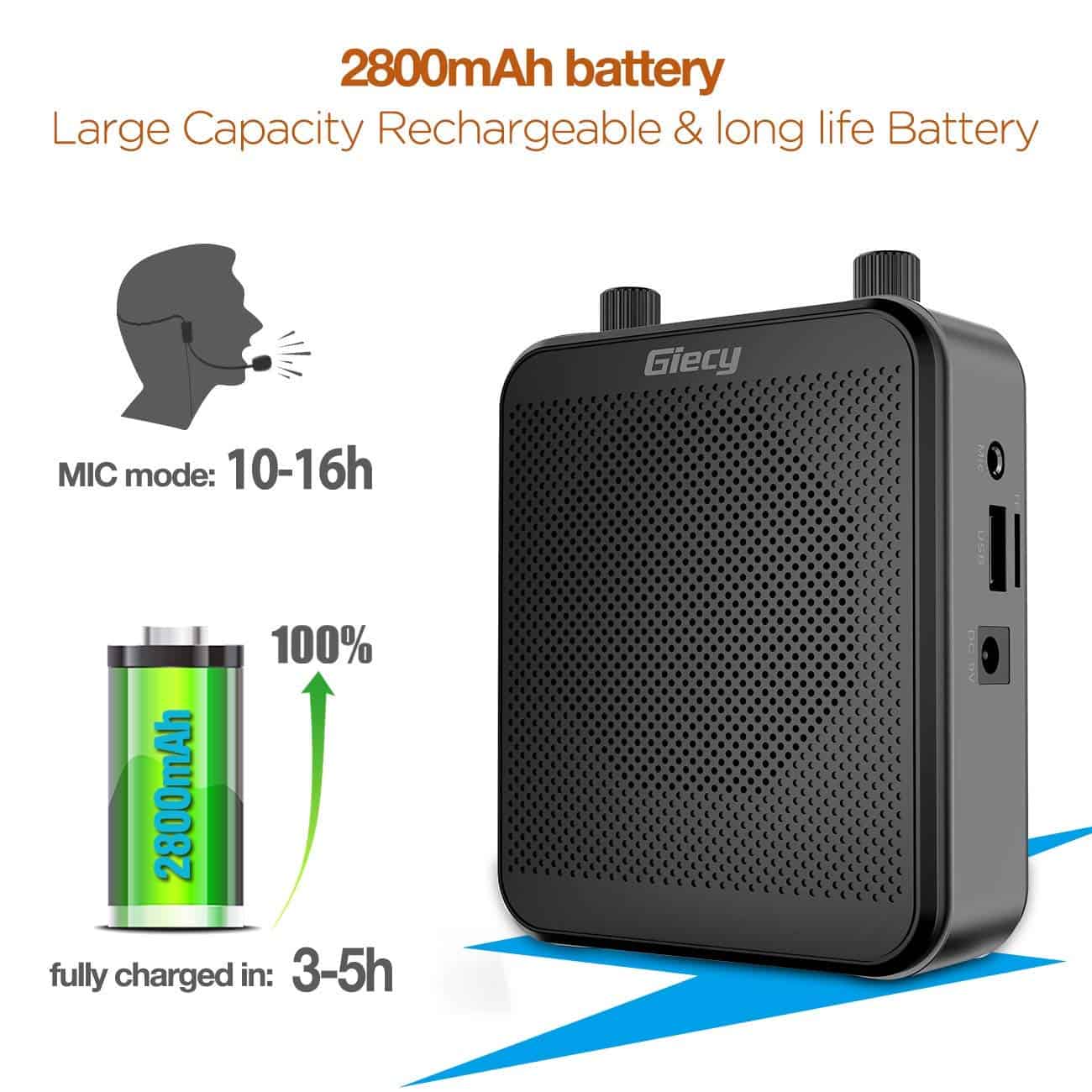 Amplificador de voz portátil Giecy, 30W 2800mAh Bluetooth - Imagen 5