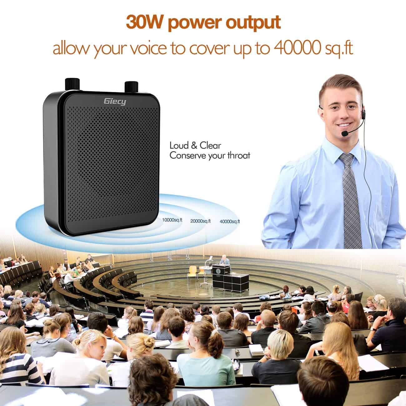 Amplificador de voz portátil Giecy, 30W 2800mAh Bluetooth - Imagen 3