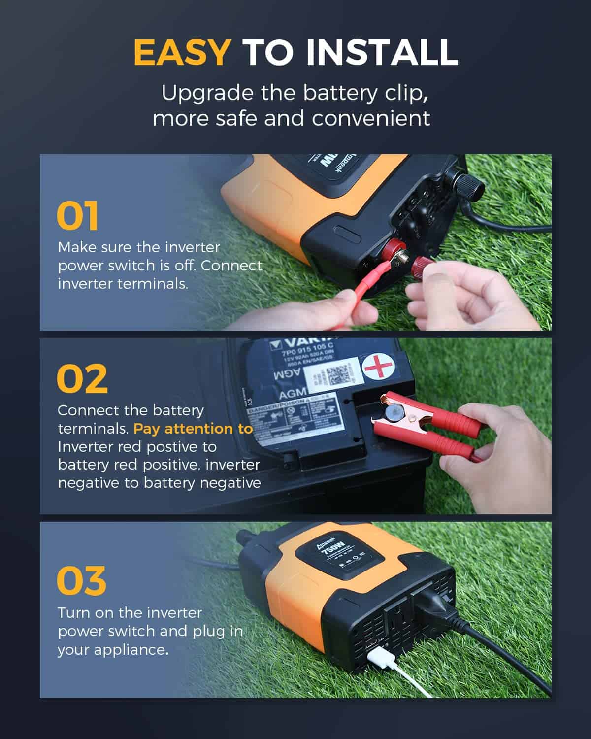 Inversor de Corriente Ampeak 750W 4.8A Doble Puertos USB 2 - Imagen 10