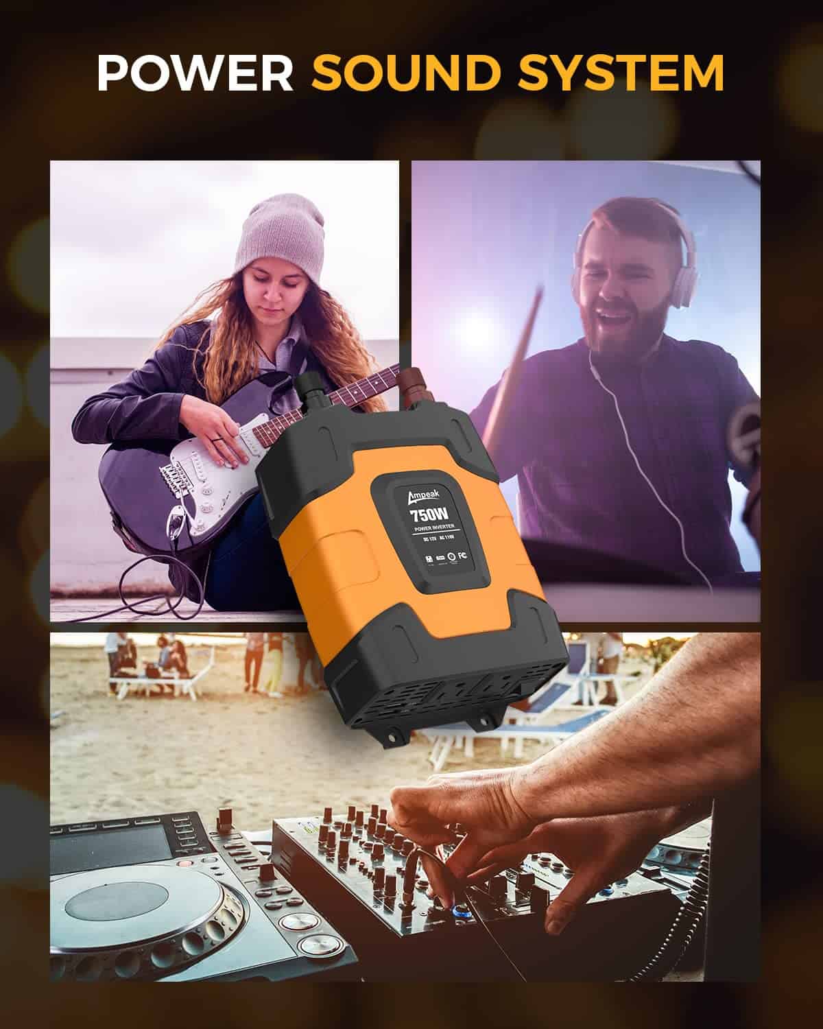 Inversor de Corriente Ampeak 750W 4.8A Doble Puertos USB 2 - Imagen 9