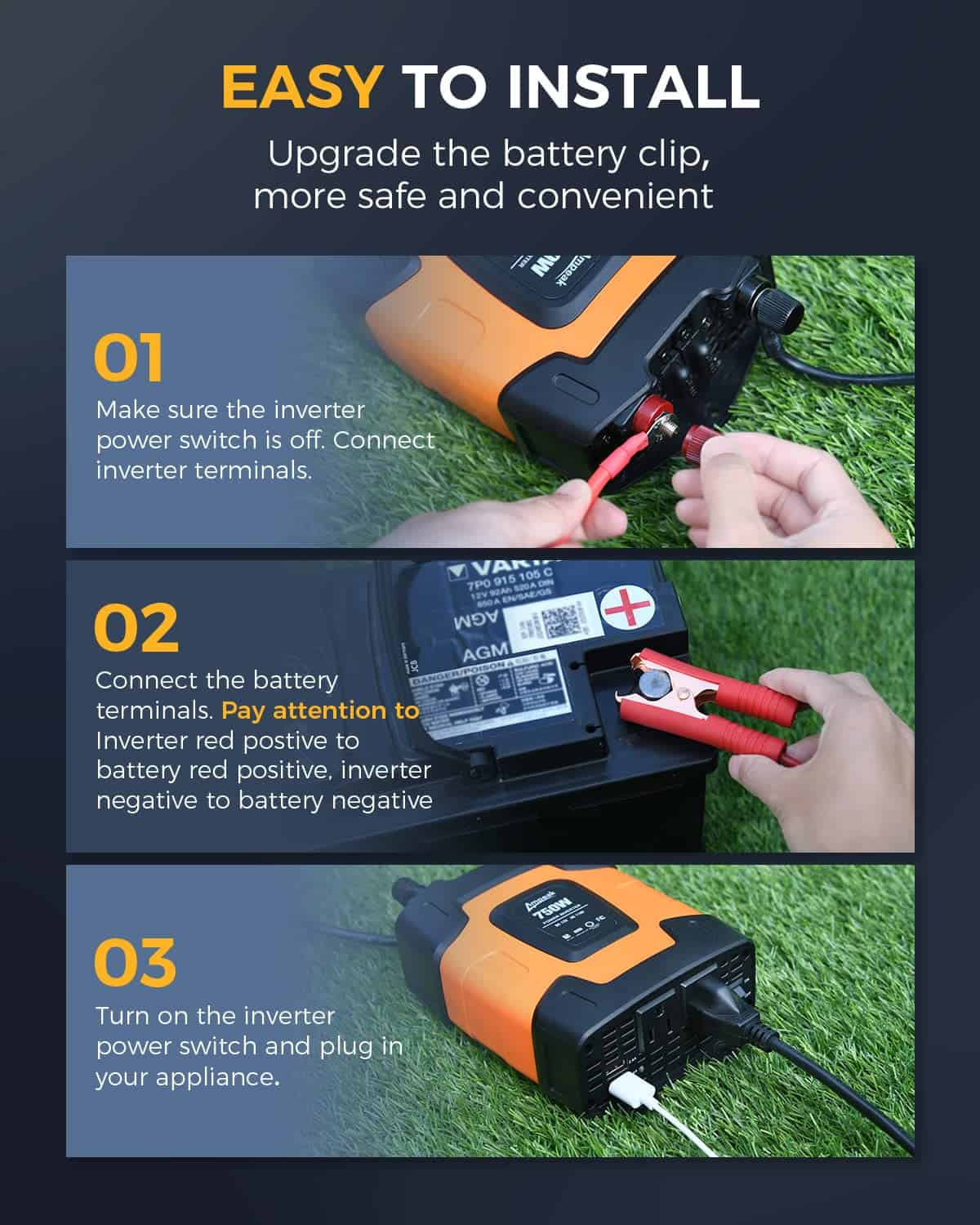 Inversor de Corriente Ampeak 750W 4.8A Doble Puertos USB 2 - Imagen 8