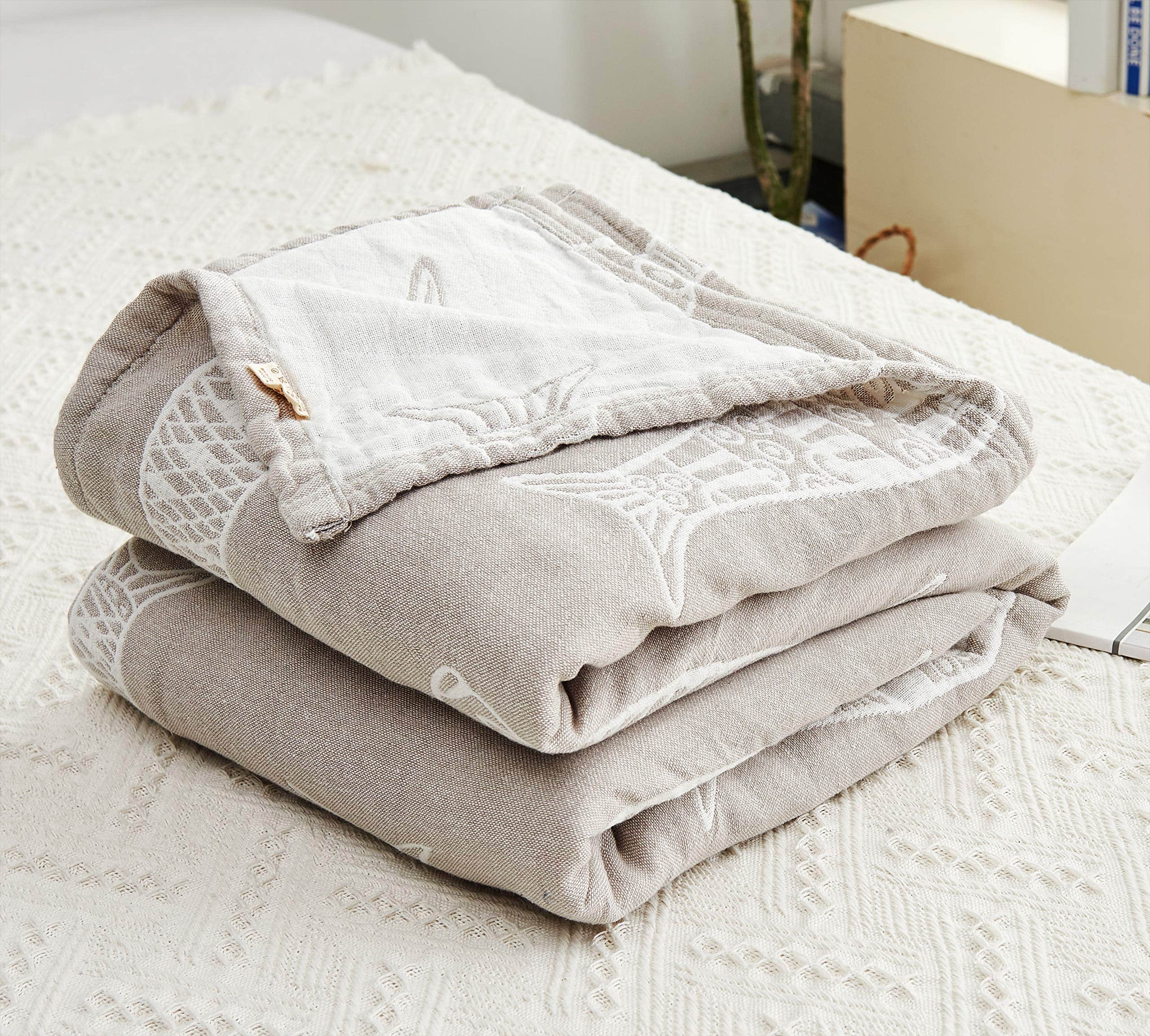 Manta de verano MEJU Fish Gray Muslin para cama, sofá, o - Imagen 6