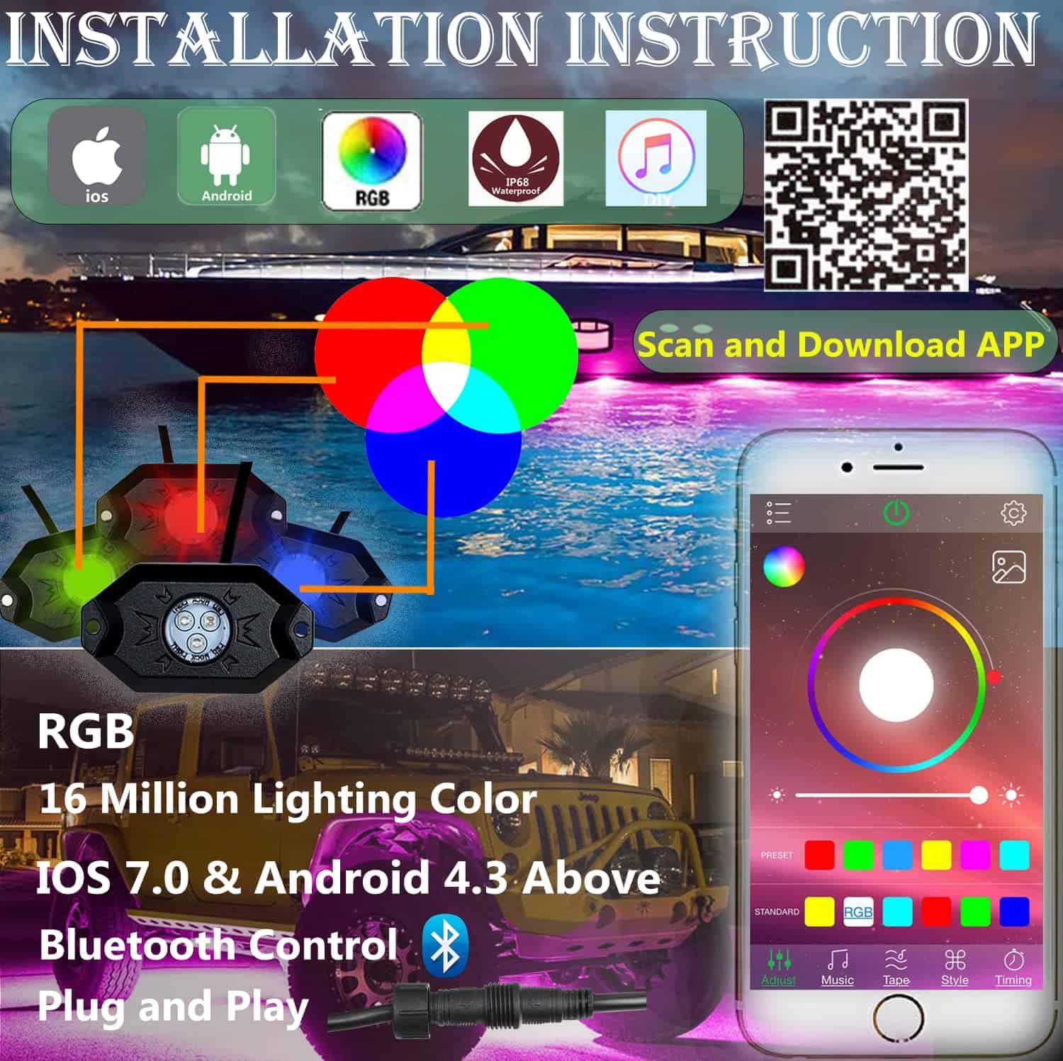 Kit de Luz LED Rock RGB, Moso LED 8 Pods de Luz Neon RGB - Imagen 5