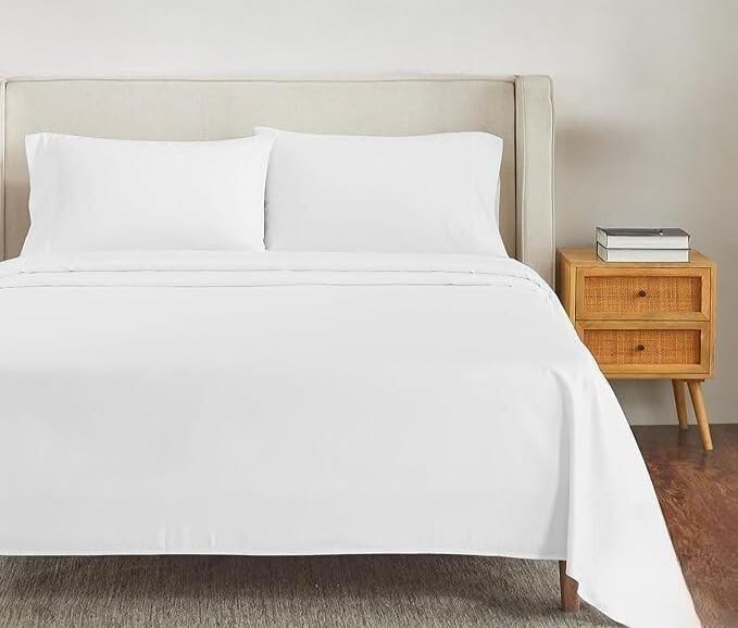 Juego de Sábanas de 4 Piezas de Algodón Premium -Blanco Sóli