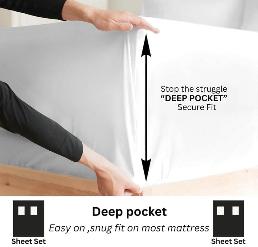 Juego de Sábanas de 4 Piezas de Algodón Premium -Blanco Sóli - Imagen 4